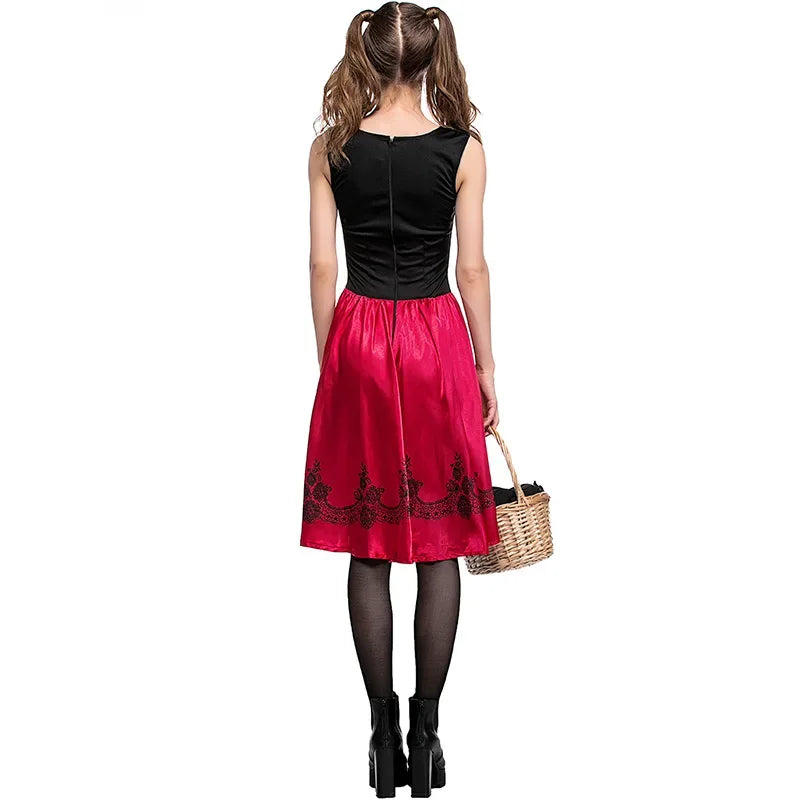Vintage Halloween Witch Little Red Riding Hood Outfit Costume Cosplay Fancy Dress Carnival Party Performance Dress Cape Set